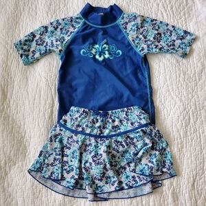 Girls Swimsuit rash guard top w/ skirt size 7